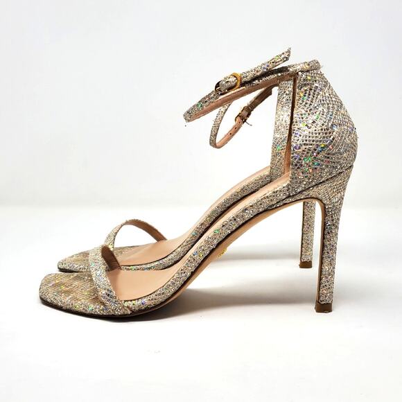 Stuart Weitzman Nudistcurve 100 Ankle Strap Sandals Gold Rhinestone Size US 8.5 - Picture 5 of 9
